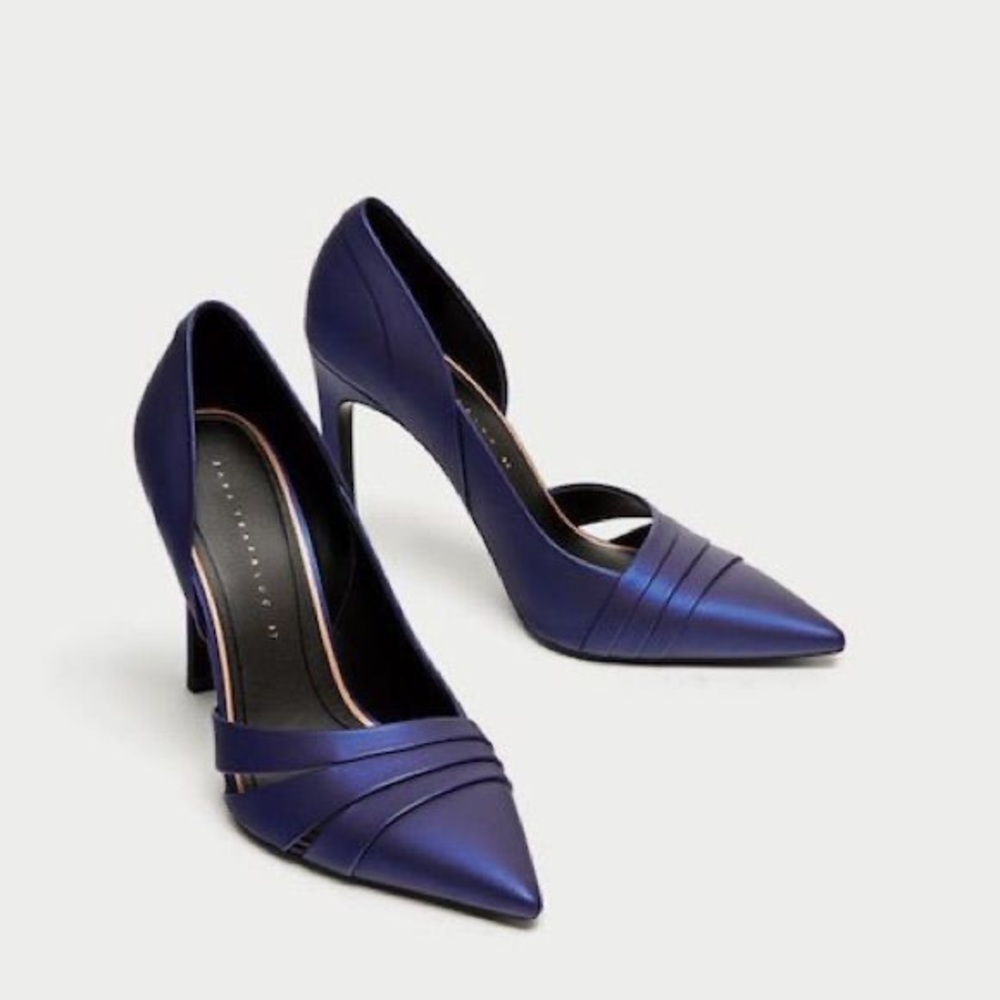 ZARA ASYMMETRIC HIGH HEEL COURT SHOES BRAND NEW WTH TAGS AND BOX US 7.5 BLUE